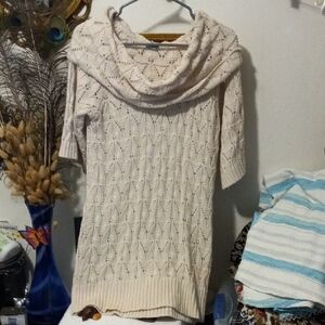 Vanity Cream Cowl-Neck Open Knit Sweater